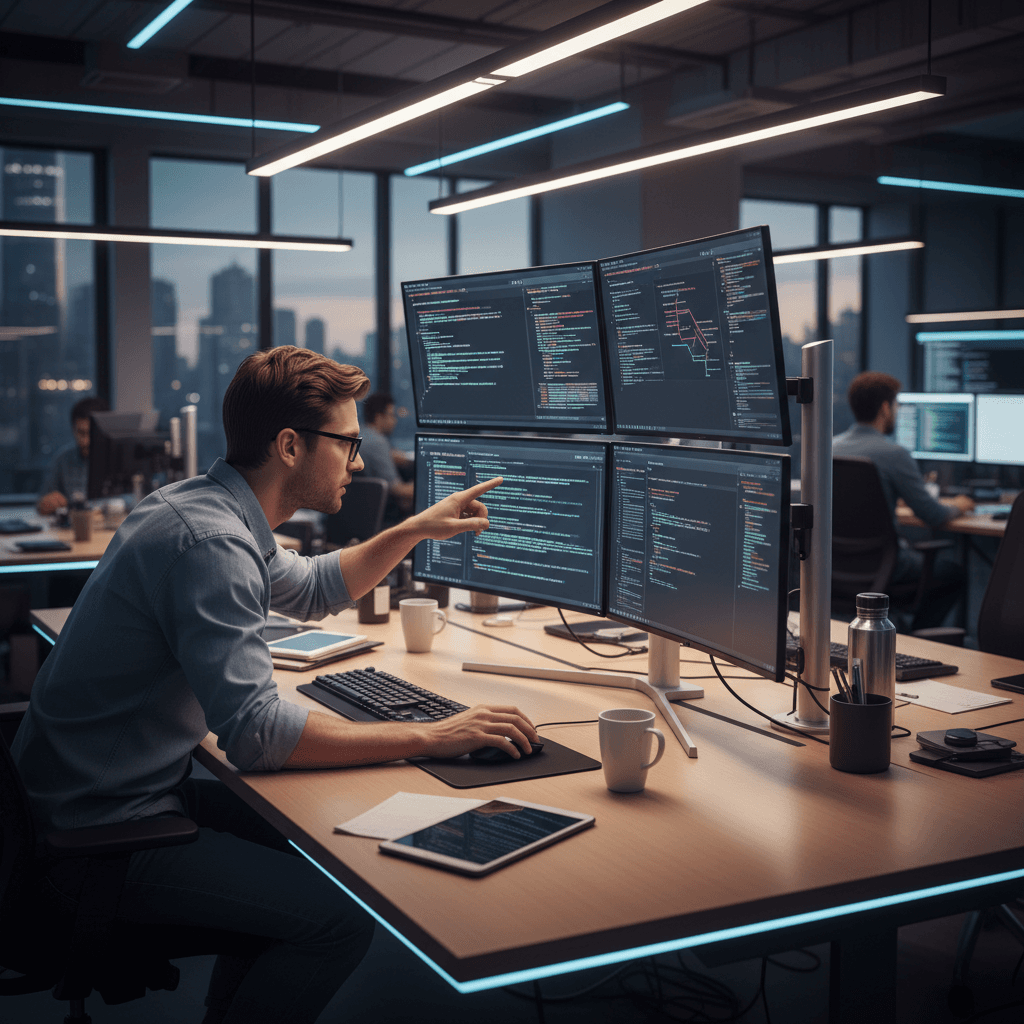 Codecraft Co. development team working on code